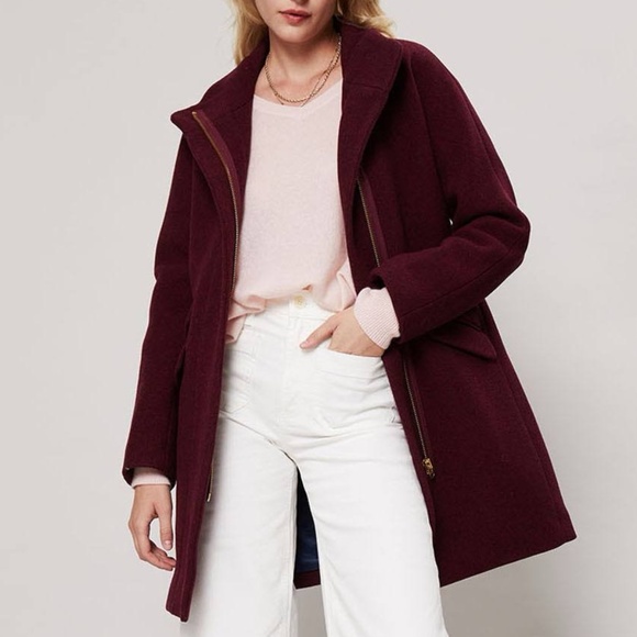 ✨NWT✨ J.CREW Cocoon Coat in Italian stadium-cloth Wool Blend Maroon Sz 0 (XS) - Picture 4 of 16